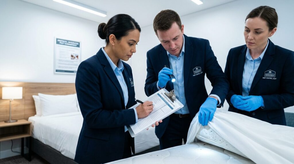 Close-up professional image of hotel management team conduct